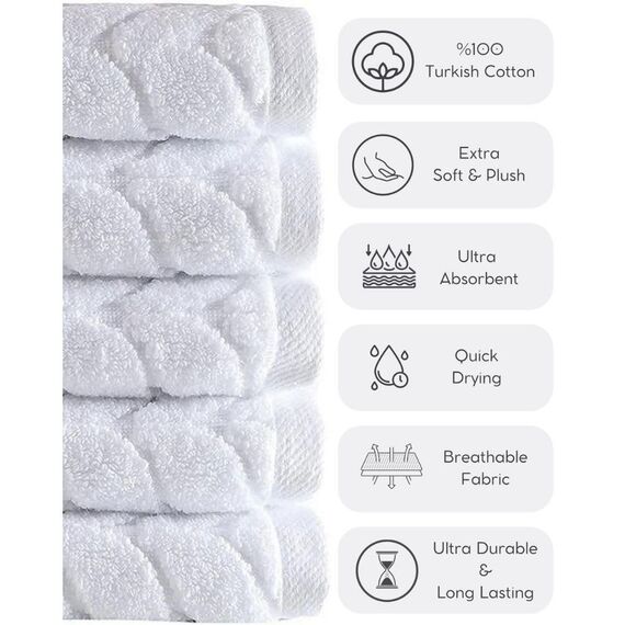 BAGNO MILANO 100% türkische Baumwolle Jacquard Luxus Handtuchset - Quick Dry Non-GMO Ultraweich, Plüsch und saugfähig Luxus Durable türkische Handtücher Set (Weiß, 6-teiliges Handtuchset)