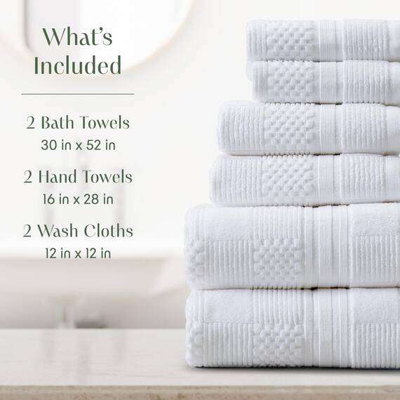 Springtree Home Handtuchset aus 100% Baumwolle | Geometrisches Strukturdesign | Saugfähig, schnelltrocknend | 2 Badetücher, 2 Handtücher und 2 Waschlappen |