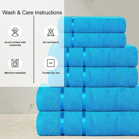 Casa Copenhagen Eternal 6-teiliges Handtuchset, Blaugrün, 500 g/m², 2 Badetücher, 2 Handtücher, 2 Waschlappen aus weicher ägyptischer Baumwolle für Badezimmer, Küche und Dusche