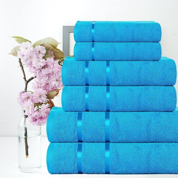 Casa Copenhagen Eternal 6-teiliges Handtuchset, Blaugrün, 500 g/m², 2 Badetücher, 2 Handtücher, 2 Waschlappen aus weicher ägyptischer Baumwolle für Badezimmer, Küche und Dusche