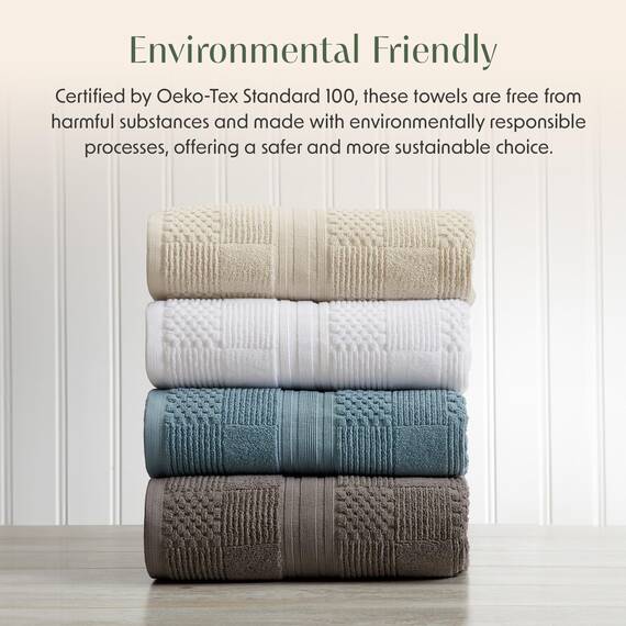 Springtree Home Handtuchset aus 100% Baumwolle | Geometrisches Strukturdesign | Saugfähig, schnelltrocknend | 2 Badetücher, 2 Handtücher und 2 Waschlappen |