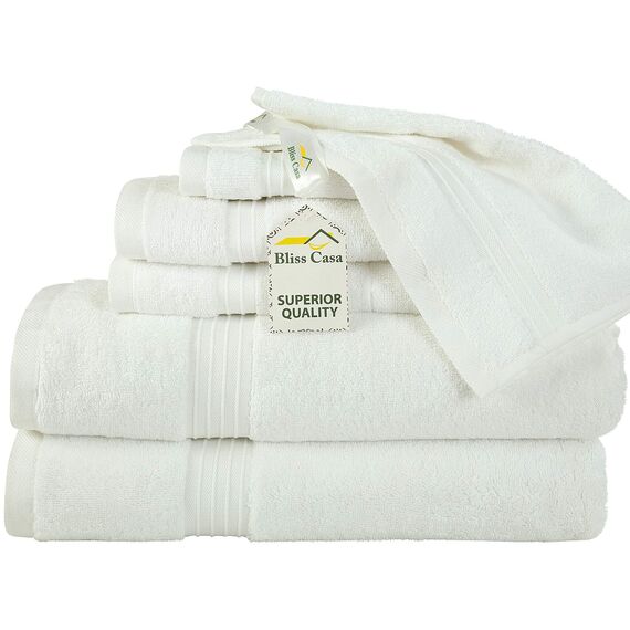 Bliss Casa 6-teiliges Handtuchset Hochsaugfähige Luxus Handtücher Badsets - Premium gekämmte Baumwolle inkl. 2 Badetücher, 2 Handtücher und 2 Waschlappen (weiß)
