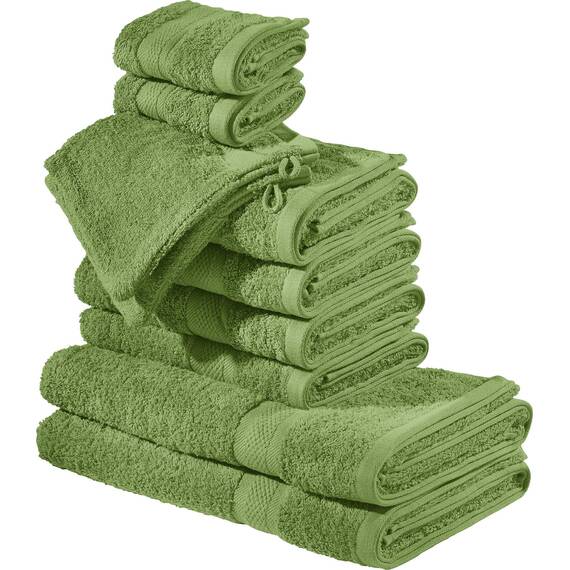 REDBEST Frottier-Set 10-TLG. Chicago grün Größe - Handtuch, Duschtuch, Gästetuch, Waschhandschuh - saugstark, strapazierfähig, ideal für Reisen, Sport