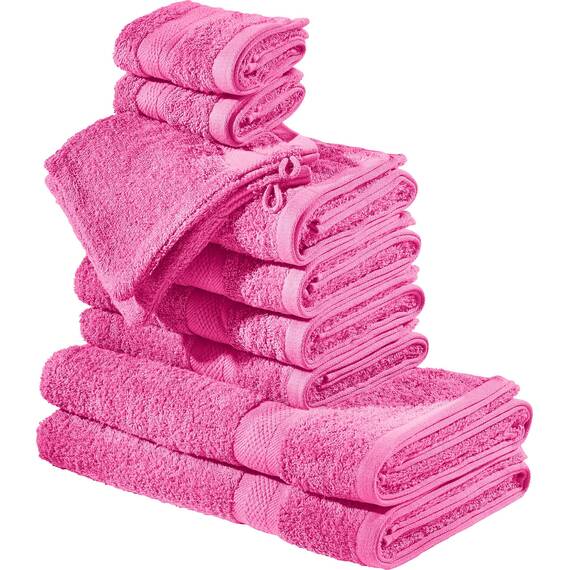 REDBEST Frottier-Set 10-TLG. Chicago pink Größe - Handtuch, Duschtuch, Gästetuch, Waschhandschuh - saugstark, strapazierfähig, ideal für Reisen, Sport