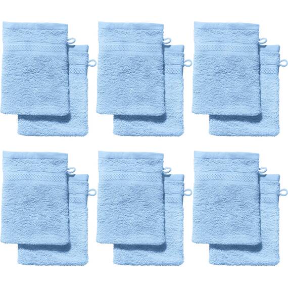 REDBEST Waschhandschuhe, Waschlappen 12er-Pack Chicago hellblau Größe 15x21 cm - saugstark, strapazierfähig, ideal für Reisen, Sport (weitere Farben)