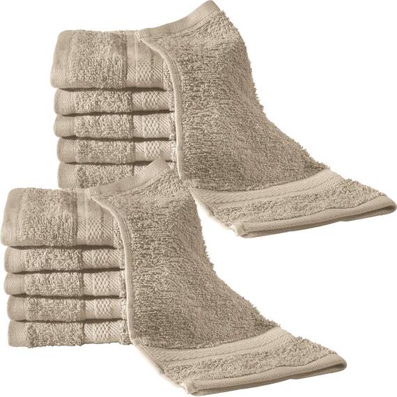 REDBEST Seiftuch 12er-Pack Chicago Taupe Größe 30x30 cm - saugstark, strapazierfähig, ideal für Reisen, Sport (weitere Farben)