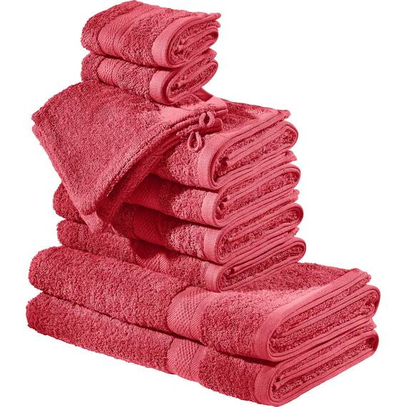 REDBEST Frottier-Set 10-TLG. Chicago rot Größe - Handtuch, Duschtuch, Gästetuch, Waschhandschuh - saugstark, strapazierfähig, ideal für Reisen, Sport