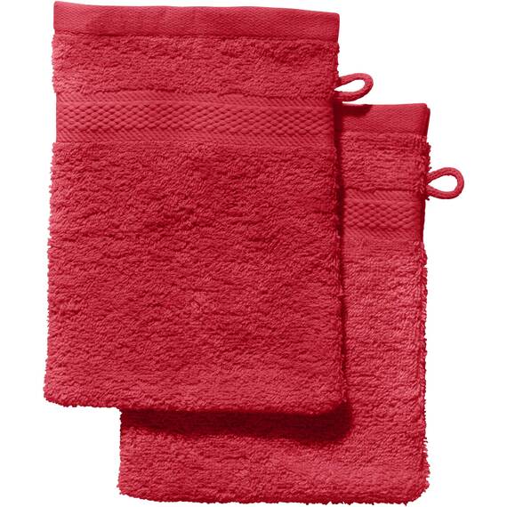 REDBEST Waschhandschuh 2er-Pack Chicago rot Größe 15x21 cm - saugstark, strapazierfähig, ideal für Reisen, Sport (weitere Farben)