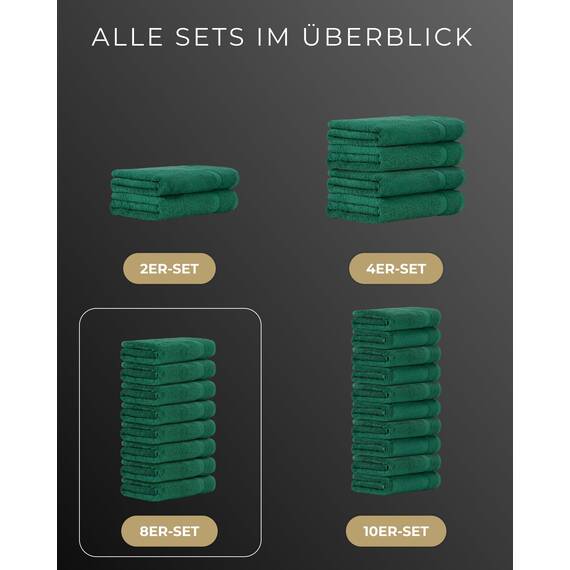 Luckytowel Handtücher Set 50x100 cm – Oeko-TEX Handtuch-Set aus 100% Baumwolle mit 600 g/m² – Frottiertücher mit Aufhängeschlaufe – flauschig & saugstark – Frottee Handtuchset – 8er Pack Grün