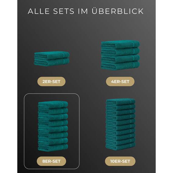 Luckytowel Handtücher Set 50x100 cm – Oeko-TEX Handtuch-Set aus 100% Baumwolle mit 600 g/m² – Frottiertücher mit Aufhängeschlaufe – flauschig & saugstark – Frottee Handtuchset – 8er Pack Petrol