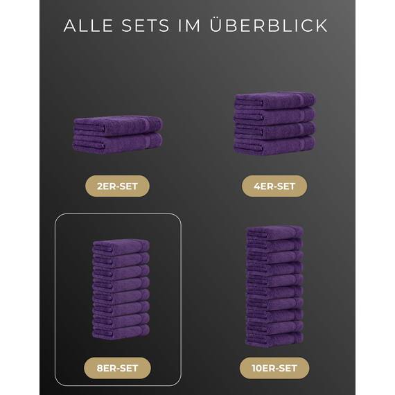 Luckytowel Handtücher Set 50x100 cm – Oeko-TEX Handtuch-Set aus 100% Baumwolle mit 600 g/m² – Frottiertücher mit Aufhängeschlaufe – flauschig & saugstark – Frottee Handtuchset – 8er Pack Lila