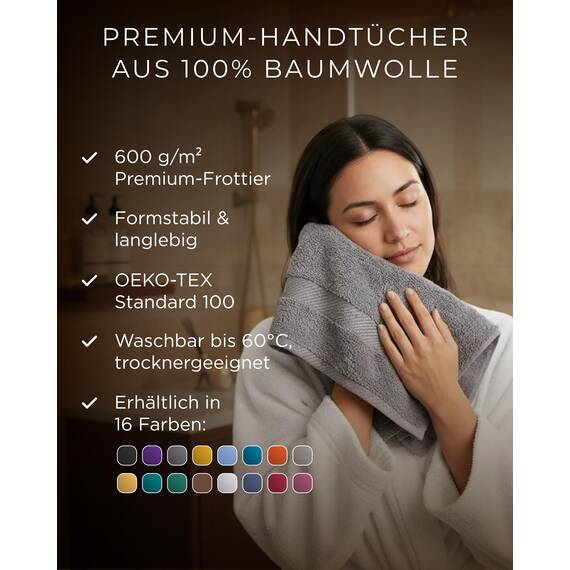 Luckytowel Handtücher Set 50x100 cm – Oeko-TEX Handtuch-Set aus 100% Baumwolle mit 600 g/m² – Frottiertücher mit Aufhängeschlaufe – flauschig & saugstark – Frottee Handtuchset – 8er Pack Anthrazit