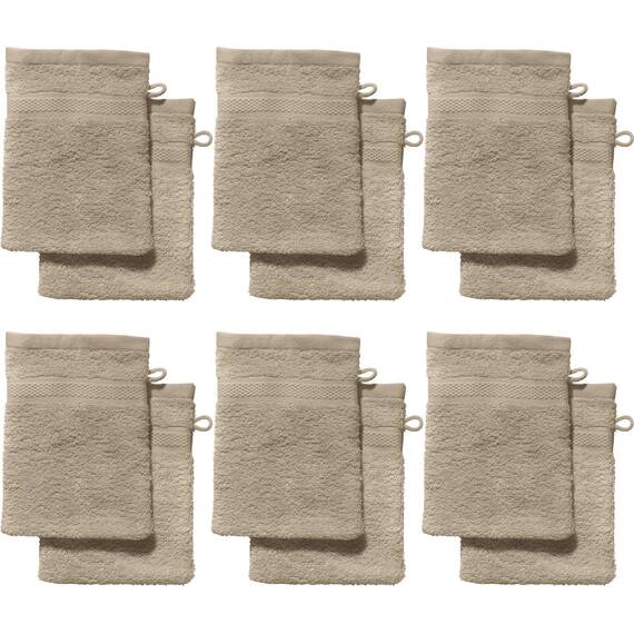 REDBEST Waschhandschuhe, Waschlappen 12er-Pack Chicago Taupe Größe 15x21 cm - saugstark, strapazierfähig, ideal für Reisen, Sport (weitere Farben)