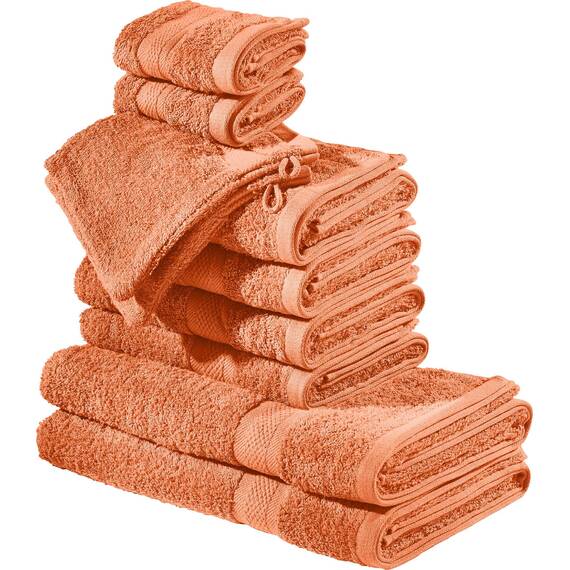 REDBEST Frottier-Set 10-TLG. Chicago Terra Größe - Handtuch, Duschtuch, Gästetuch, Waschhandschuh - saugstark, strapazierfähig, ideal für Reisen, Sport