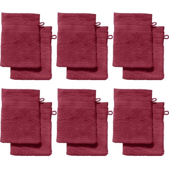 REDBEST Waschhandschuhe, Waschlappen 12er-Pack Chicago weinrot Größe 15x21 cm - saugstark, strapazierfähig, ideal für Reisen, Sport (weitere Farben)