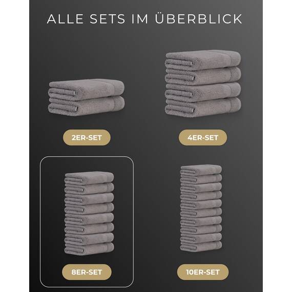 Luckytowel Handtücher Set 50x100 cm – Oeko-TEX Handtuch-Set aus 100% Baumwolle mit 600 g/m² – Frottiertücher mit Aufhängeschlaufe – flauschig & saugstark – Frottee Handtuchset – 8er Pack Grau