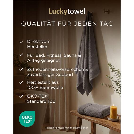 Luckytowel Handtücher Set 50x100 cm – Oeko-TEX Handtuch-Set aus 100% Baumwolle mit 600 g/m² – Frottiertücher mit Aufhängeschlaufe – flauschig & saugstark – Frottee Handtuchset – 8er Pack Grau