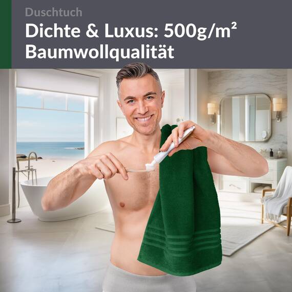 Lashuma Strandtuch Badetuch 70x140 cm, London Weiches Frottee Duschtuch Tannengrün, Ideal für Badezimmer und Strandurlaub