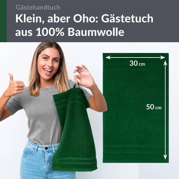 Lashuma Gästehandtuch 30x50 cm in Tannengrün, London Frottee Handtuch für das Gesicht und als Kinderhandtuch