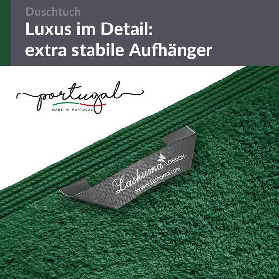 Lashuma Strandtuch Badetuch 70x140 cm, London Weiches Frottee Duschtuch Tannengrün, Ideal für Badezimmer und Strandurlaub