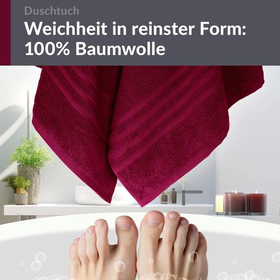 Lashuma Badetuch XXL 70x140 cm, London Frottee Luxus Duschtuch in Kirschrot für Damen, Ideal für Wellness und Urlaub