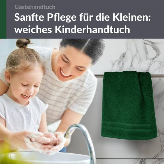 Lashuma Gästehandtuch 30x50 cm in Tannengrün, London Frottee Handtuch für das Gesicht und als Kinderhandtuch