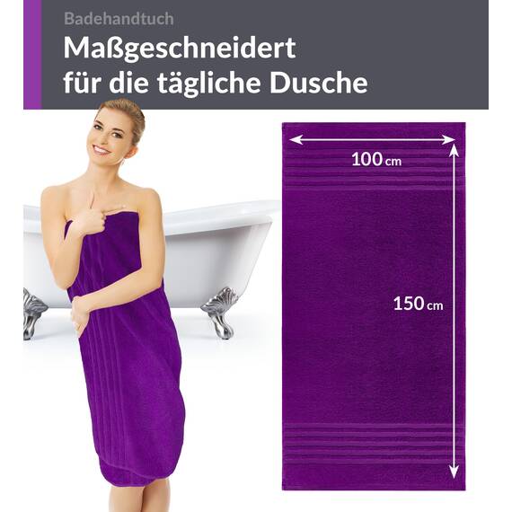 Lashuma XXL Badetuch Dame Lila - Aubergine, London Frottee Strandtuch - Handtuch groß 100x150 cm
