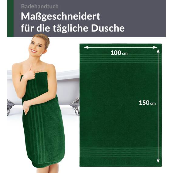 Lashuma Badetuch XXL 100x150 cm Baumwolle - Tannen Grün, London Duschtuch für Damen und Herren, Perfekt für Dusche, Strand