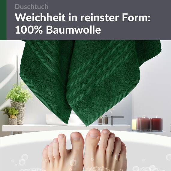 Lashuma Strandtuch Badetuch 70x140 cm, London Weiches Frottee Duschtuch Tannengrün, Ideal für Badezimmer und Strandurlaub