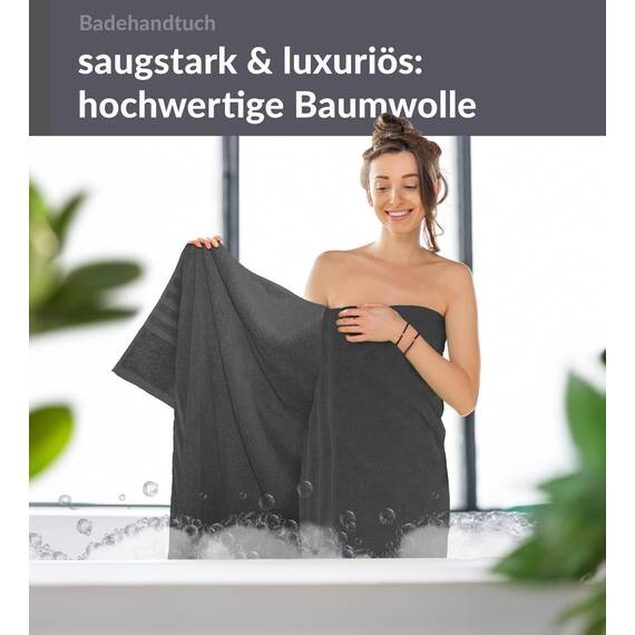 Lashuma Frottee Badetuch 100x150 cm, London Frottee Duschtuch XXL Anthrazit - Grau