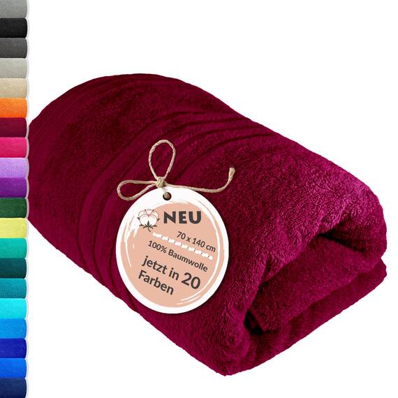 Lashuma Badetuch XXL 70x140 cm, London Frottee Luxus Duschtuch in Kirschrot für Damen, Ideal für Wellness und Urlaub