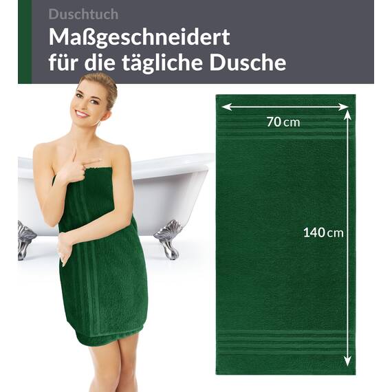 Lashuma Strandtuch Badetuch 70x140 cm, London Weiches Frottee Duschtuch Tannengrün, Ideal für Badezimmer und Strandurlaub