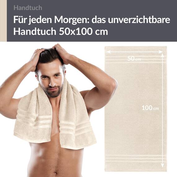 Lashuma Frottee Handtuch 50x100 cm Farbe Natur 100% Baumwolle - Flauschig, Schnell Trocknend, Ideal für Männer und Frauen