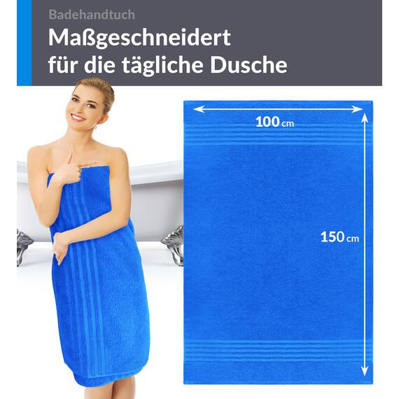 Lashuma Schulter Badehandtuch 100x150 cm, London maritimes Duschtuch Baumwolle - Karibik Blau, Kompakt und Praktisch für Herren und Damen