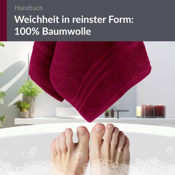 Lashuma Wellness Handtuch Set Damen 50x100 cm in Kirsch - Rot, London Flauschige Frottee Handtücher für das Badezimmer und Spa