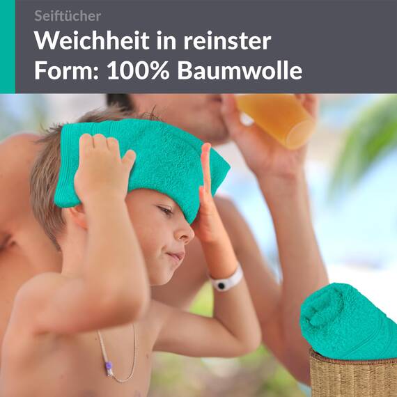Lashuma Kinder Waschlappen 30x30 cm, London 2er Set in Meeres Türkis, Frottee Mini Handtuch für Baby und Kinder, Ideal für das Gesicht