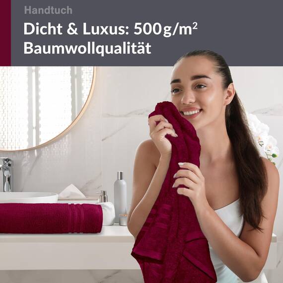 Lashuma Wellness Handtuch Set Damen 50x100 cm in Kirsch - Rot, London Flauschige Frottee Handtücher für das Badezimmer und Spa
