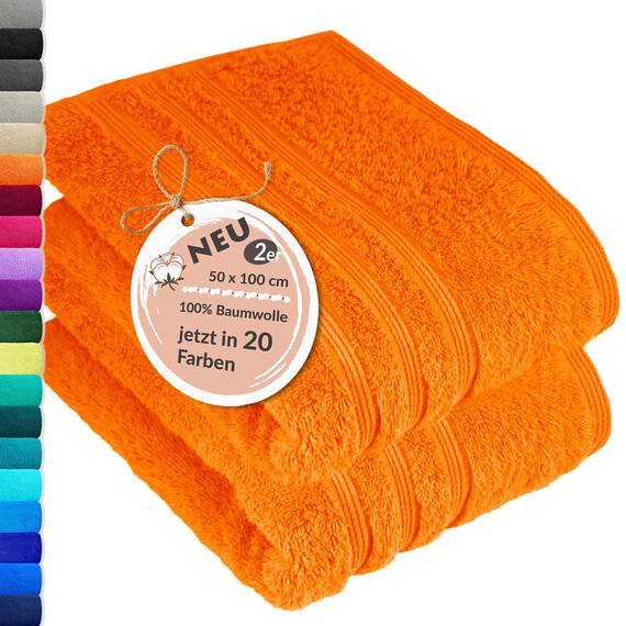 Lashuma Frottee Handtücher Set Orange - Clementinen, London 2X Flauschiges Handtuch 50x100 cm