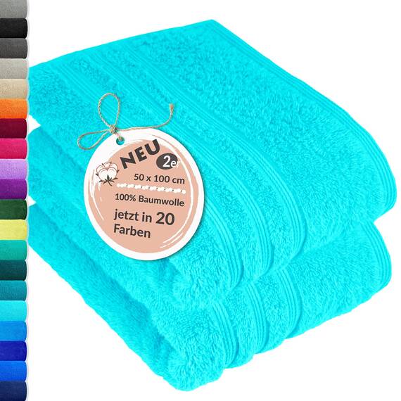 Lashuma 2er Handtuch Set 50x100 cm Türkis - Lagunen, London saugstarke Frotteehandtücher für Bad