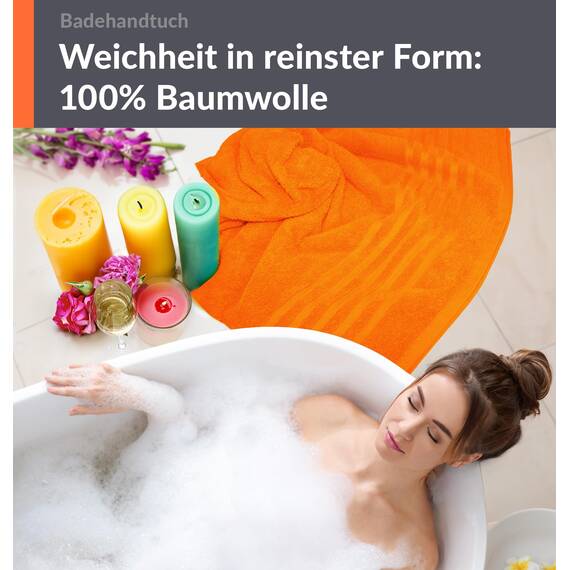 Lashuma Badetuch groß Orange - Clementinen, London Frottee XXL Duschtuch 100x150 cm