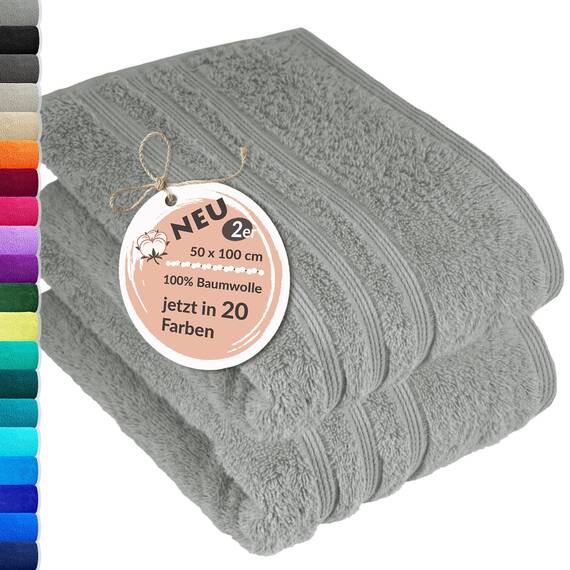 Lashuma Handtücher 50x100 cm 2er Set Grau - Stein, London Frottee Baumwollhandtücher Herren