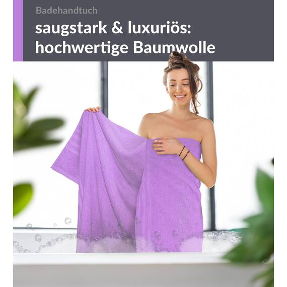 Lashuma Schulter Badehandtuch 100x150 cm Lila - Flieder, London großes Frottee Handtuch aus 100% Baumwolle