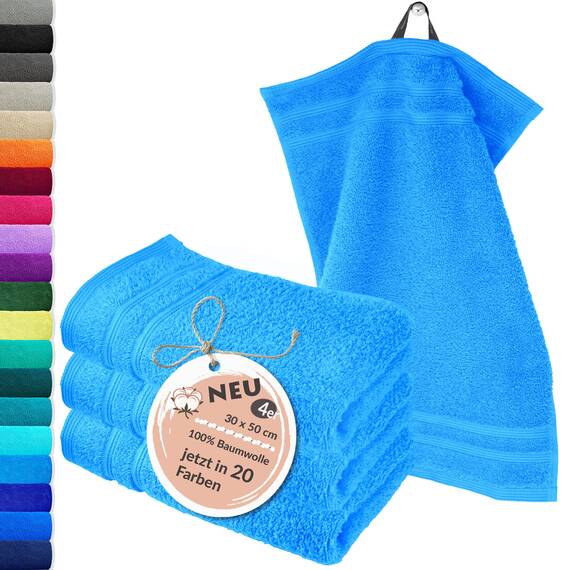 Lashuma Handtuchset Gäste Capri Blau, 4X Gästehandtücher 30x50 cm, Material: 100% Baumwolle