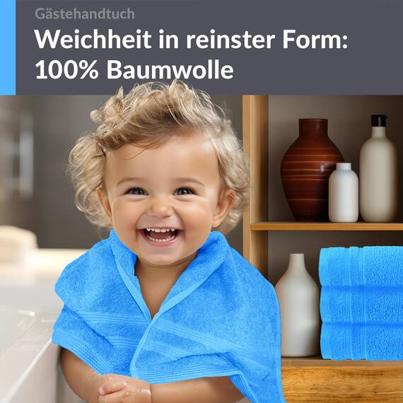 Lashuma Handtuchset Gäste Capri Blau, 4X Gästehandtücher 30x50 cm, Material: 100% Baumwolle
