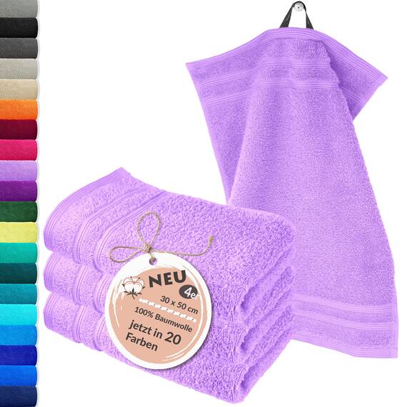 Lashuma 4er Set WC Gästehandtücher klein Lila - Flieder, London Kinderhandtücher Baumwolle 30x50 cm