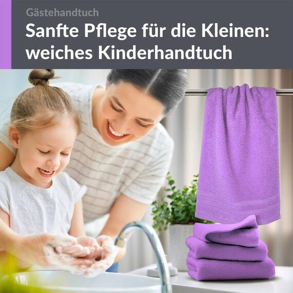 Lashuma 4er Set WC Gästehandtücher klein Lila - Flieder, London Kinderhandtücher Baumwolle 30x50 cm
