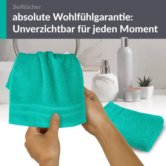 Lashuma Kinder Waschlappen 30x30 cm, London 2er Set in Meeres Türkis, Frottee Mini Handtuch für Baby und Kinder, Ideal für das Gesicht