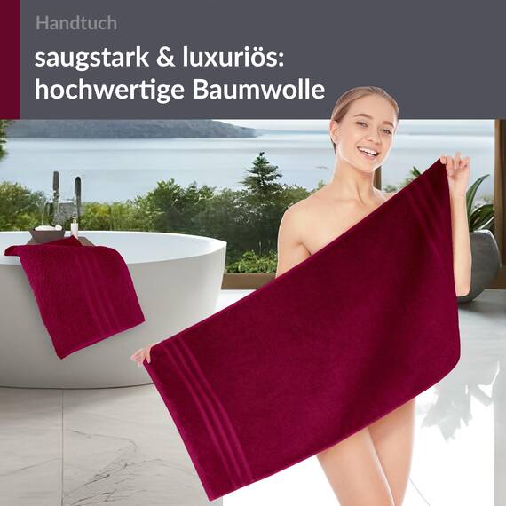 Lashuma Wellness Handtuch Set Damen 50x100 cm in Kirsch - Rot, London Flauschige Frottee Handtücher für das Badezimmer und Spa