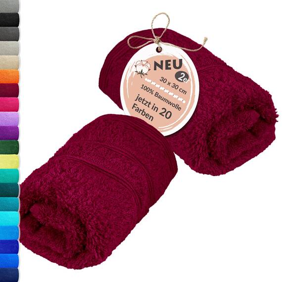 Lashuma Waschlappen 30x30 cm Kirschrot, London 2er Set kleine Handtücher aus Baumwolle, Ideal für Baby, Kinder und als Gesichtstuch