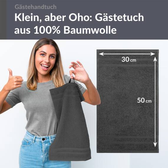Lashuma 4er Handtuch Set Gästetuch Grau - Anthrazit, London Gästhandtücher 30x50 cm